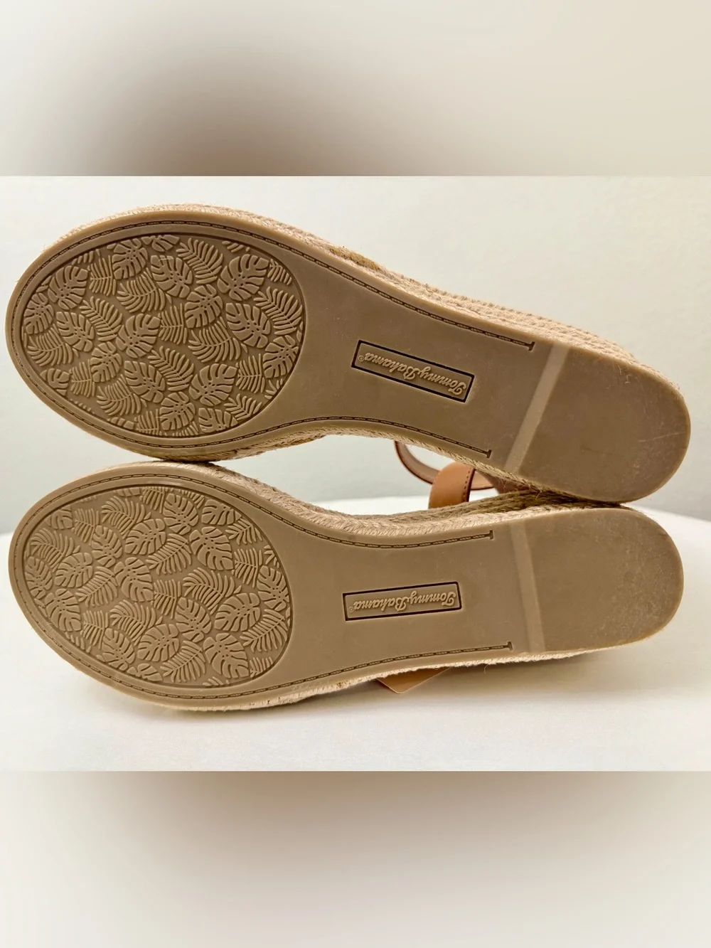 Tommy Bahama Cognac Leather Espadrille Wedges with Ankle Strap